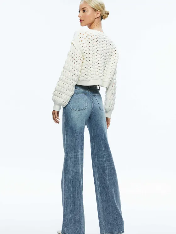 Women Alice and Olivia Allene Cable Knit Crewneck