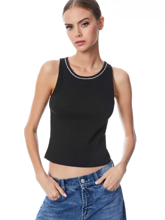 Women Alice and Olivia Allen Embellished Neck Tank Top