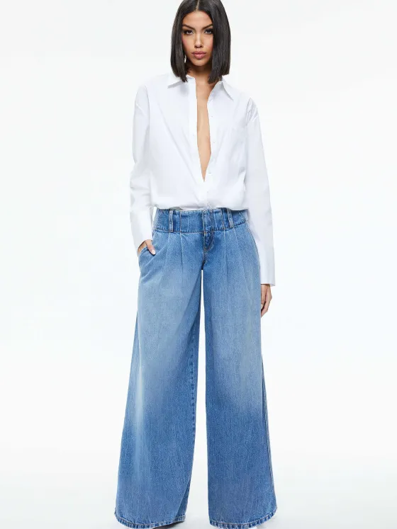 Women Alice and Olivia Anders Low Rise Pleated Jean