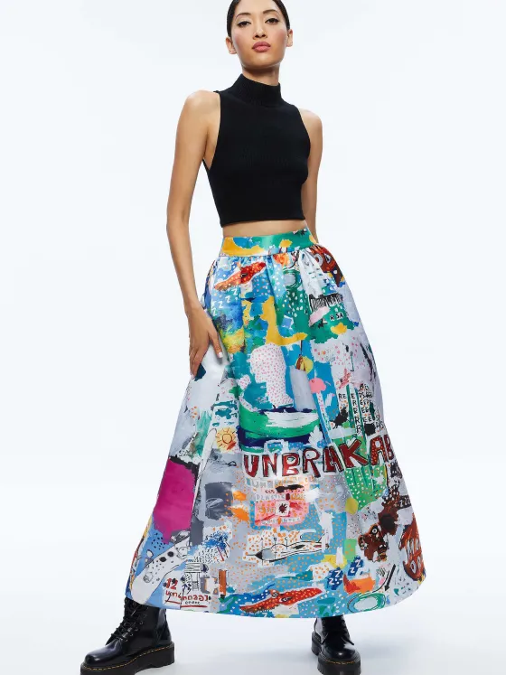 Women Alice and Olivia A+O X Basquiat Tina Tea Length Skirt