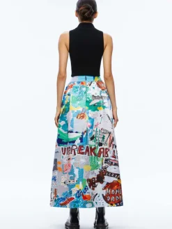 Women Alice and Olivia A+O X Basquiat Tina Tea Length Skirt