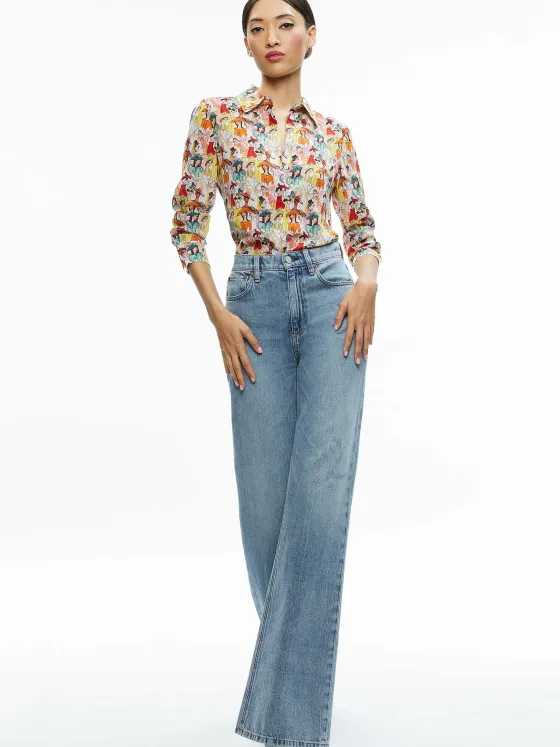 Women Alice and Olivia A+O X Blair Z Willa Placket Top