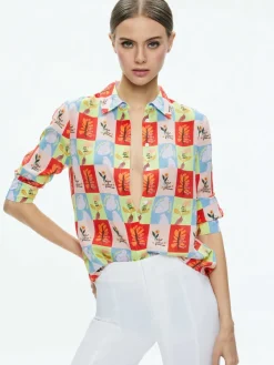 Women Alice and Olivia A+O X Oris Eddu Willa Placket Top