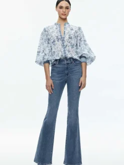 Women Alice and Olivia April Pleated Blouson Sleeve Top