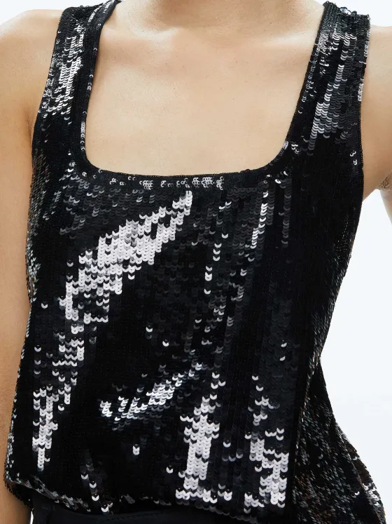 Women Alice and Olivia Avril Sequin Boxy Tank