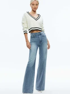 Women Alice and Olivia Ayden Cropped V-Neck Pullover