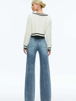 Women Alice and Olivia Ayden Cropped V-Neck Pullover