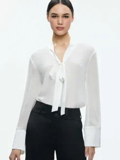 Women Alice and Olivia Brady Oversized Button Down With Bow Tie