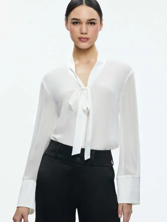 Women Alice and Olivia Brady Oversized Button Down With Bow Tie