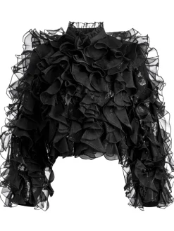 Women Alice and Olivia Britton Ruffled Cropped Jacket