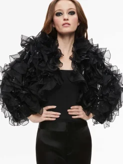 Women Alice and Olivia Britton Ruffled Cropped Jacket