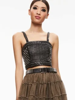 Women Alice and Olivia Ceresi Chain Strap Studded Top