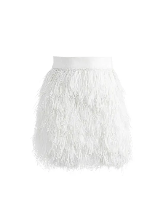 Women Alice and Olivia Ceresi Feather Top + Cina Feather Mini Skirt