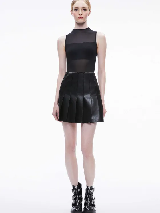 Women Alice and Olivia Chara Vegan Leather Pleated Mini Dress