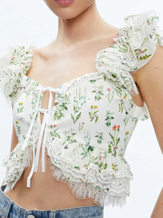Women Alice and Olivia Charline Ruffle Cropped Top