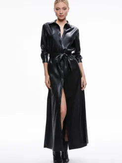 Women Alice and Olivia Chassidy Vegan Leather Maxi Shirt Dress