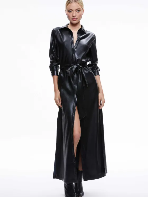 Women Alice and Olivia Chassidy Vegan Leather Maxi Shirt Dress