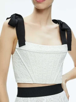 Women Alice and Olivia Clara Bow Strap Bustier Crop Top