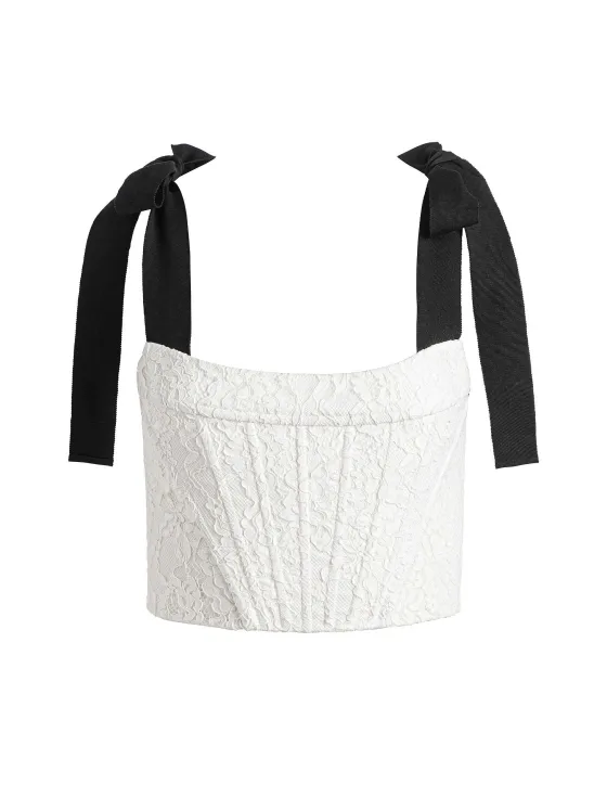 Women Alice and Olivia Clara Bow Strap Bustier Crop Top + Earla Lace Midi Skirt