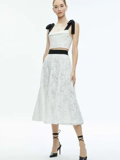 Women Alice and Olivia Clara Bow Strap Bustier Crop Top + Earla Lace Midi Skirt