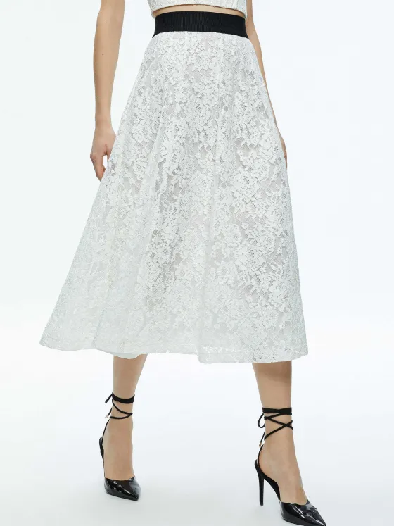 Women Alice and Olivia Clara Bow Strap Bustier Crop Top + Earla Lace Midi Skirt