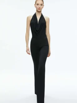 Women Alice and Olivia Dani Halter Deep Cowl Neck Bodysuit
