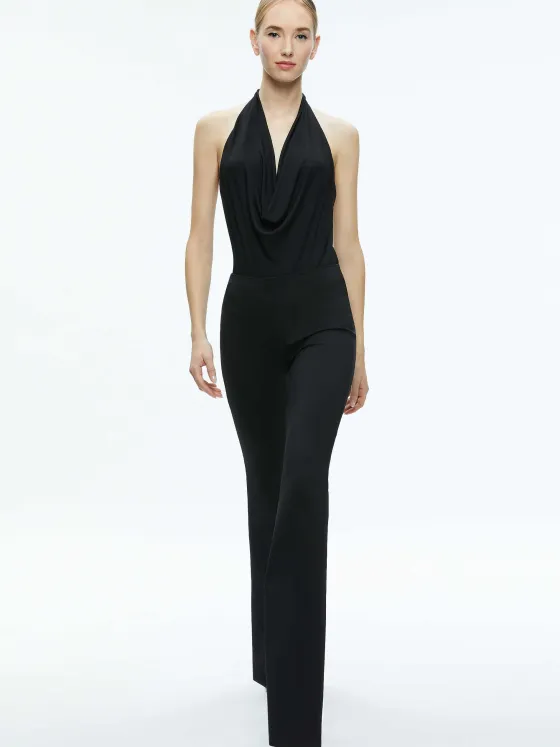 Women Alice and Olivia Dani Halter Deep Cowl Neck Bodysuit