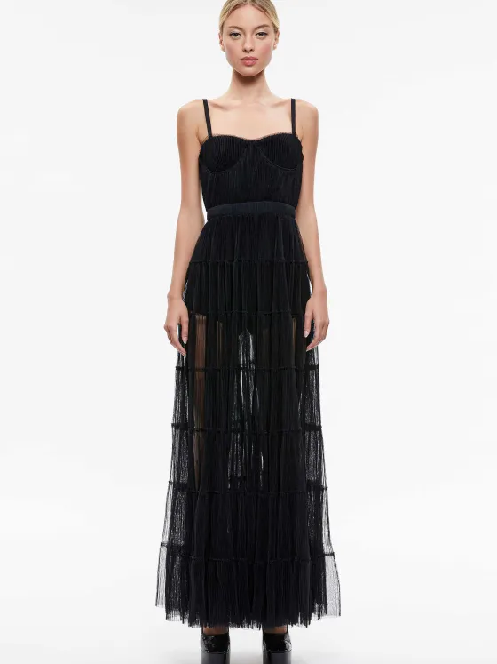 Women Alice and Olivia Deena Pleated Maxi Dress With Hot Pant