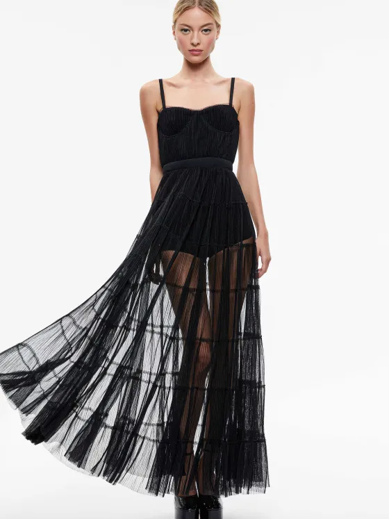Women Alice and Olivia Deena Pleated Maxi Dress With Hot Pant