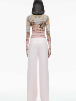 Women Alice and Olivia Delaina Printed Mesh Long Sleeve Crop Top