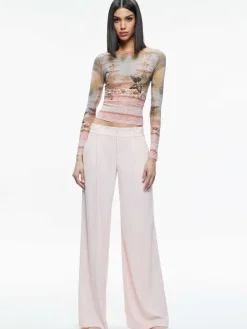 Women Alice and Olivia Delaina Printed Mesh Long Sleeve Crop Top