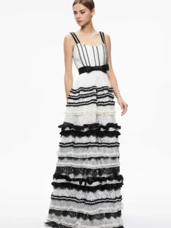 Women Alice and Olivia Denita Bustier Ruffle Gown
