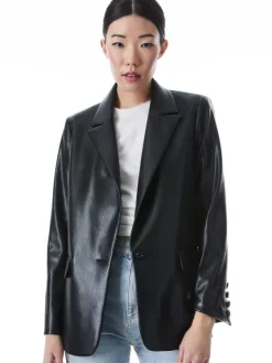 Women Alice and Olivia Denny Vegan Leather Notch Collar Blazer