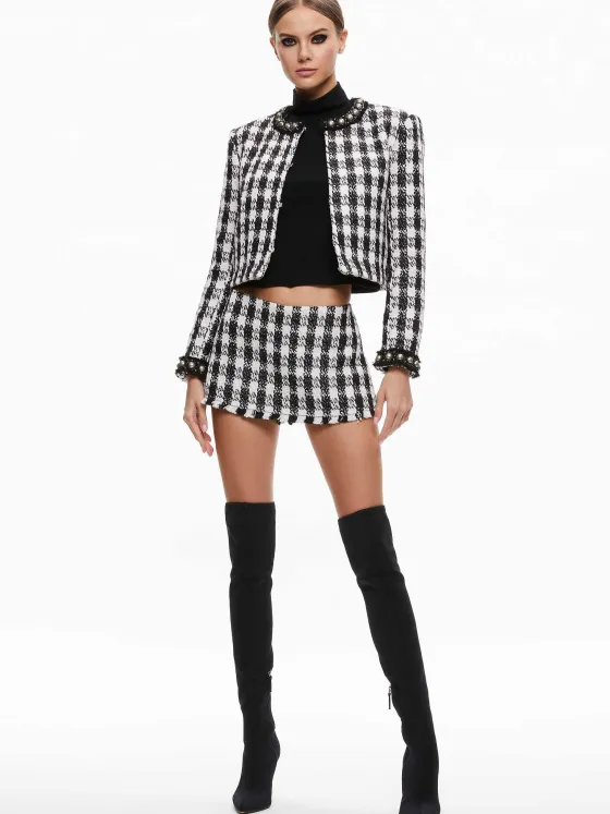 Women Alice and Olivia Deon Two-Fer Tweed Jacket + Mace Tweed Mini Skort