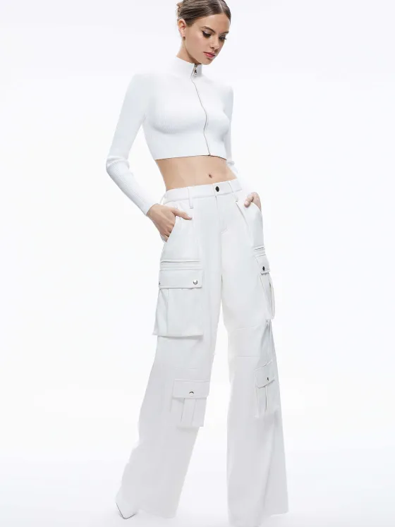 Women Alice and Olivia Dorris Ribbed Zip Up Cardigan