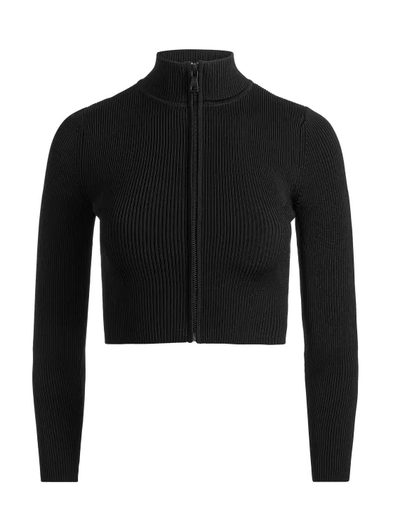 Women Alice and Olivia Dorris Ribbed Zip Up Cardigan