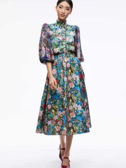 Women Alice and Olivia Earla Vegan Leather Flare Skirt