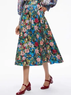 Women Alice and Olivia Earla Vegan Leather Flare Skirt + Ilan Smocked Sleeve Button Front Blouse