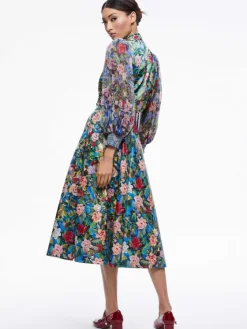 Women Alice and Olivia Earla Vegan Leather Flare Skirt + Ilan Smocked Sleeve Button Front Blouse