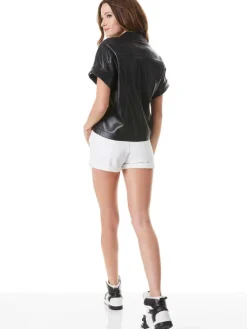 Women Alice and Olivia Edyth Vegan Leather Button Down