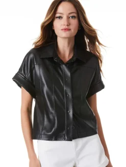 Women Alice and Olivia Edyth Vegan Leather Button Down