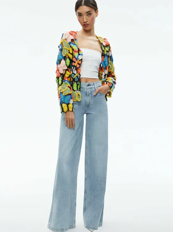 Women Alice and Olivia Fawn Butterfly Crochet Cardigan