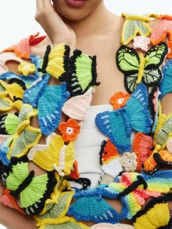 Women Alice and Olivia Fawn Butterfly Crochet Cardigan
