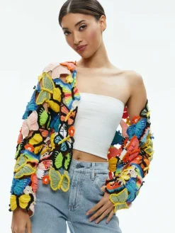 Women Alice and Olivia Fawn Butterfly Crochet Cardigan