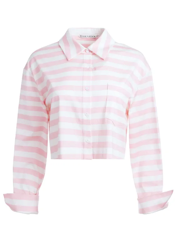 Women Alice and Olivia Finely Cropped Oversized Button Down Shirt