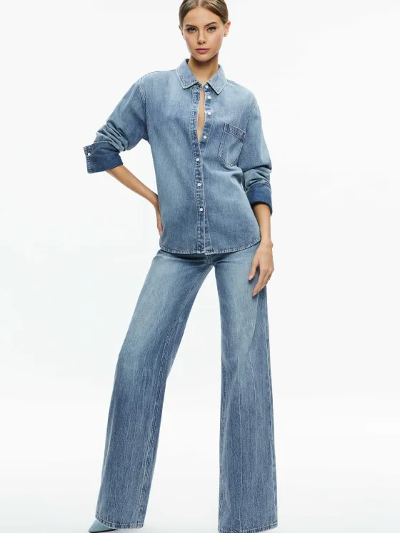 Women Alice and Olivia Finely Denim Button Down