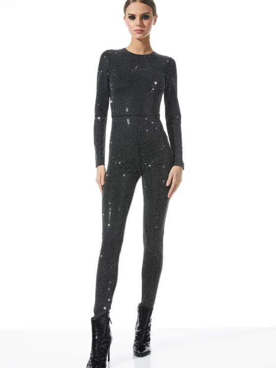 Women Alice and Olivia Freddie Crewneck Embellished Catsuit