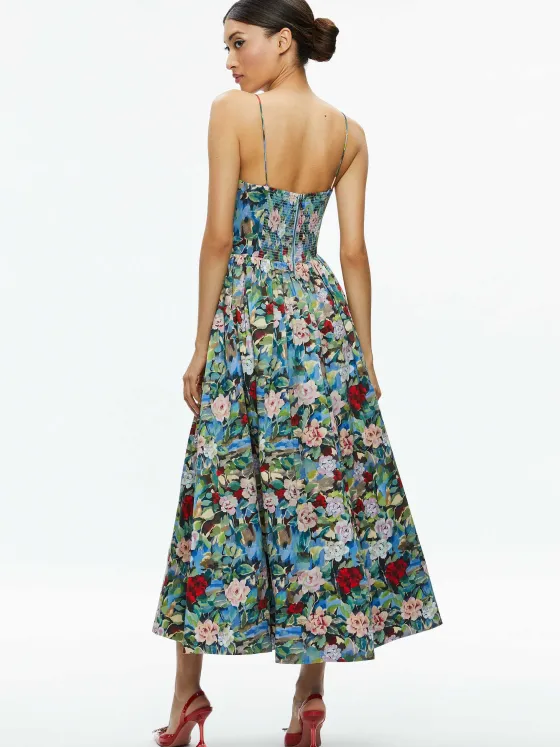 Women Alice and Olivia Glynis Spaghetti Strap Scarf Midi Dress
