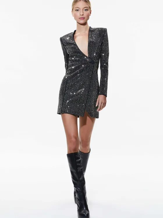 Women Alice and Olivia Guenda Embellished Curved Neckline Blazer Dress