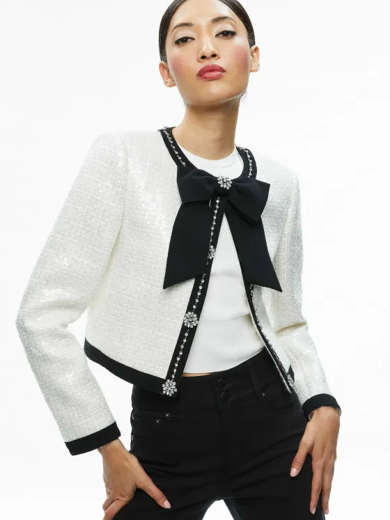 Women Alice and Olivia Gwyneth Embellished Cropped Bow Jacket
